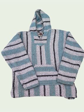 Earth Ragz Teal and White Striped Hooded Baja Sweater